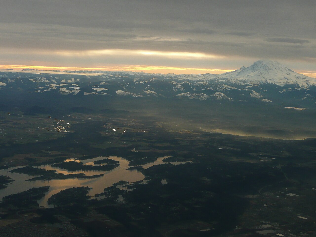 Lake Tapps with Mount Rainier beyond the water near Bonney Lake