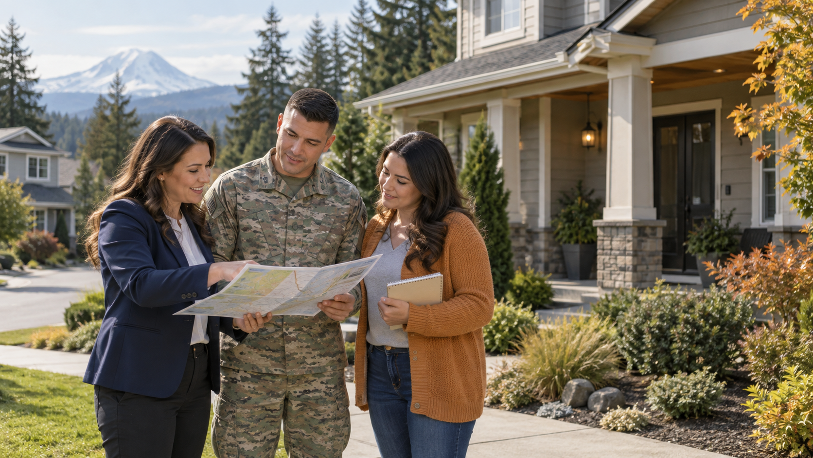Military family reviewing a Pierce County home search with a real estate advisor